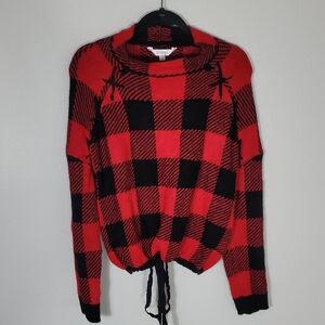 No Boundaries Plaid Womens Sweater Size XL Red Black Cozy Comfy Cowl Neck
